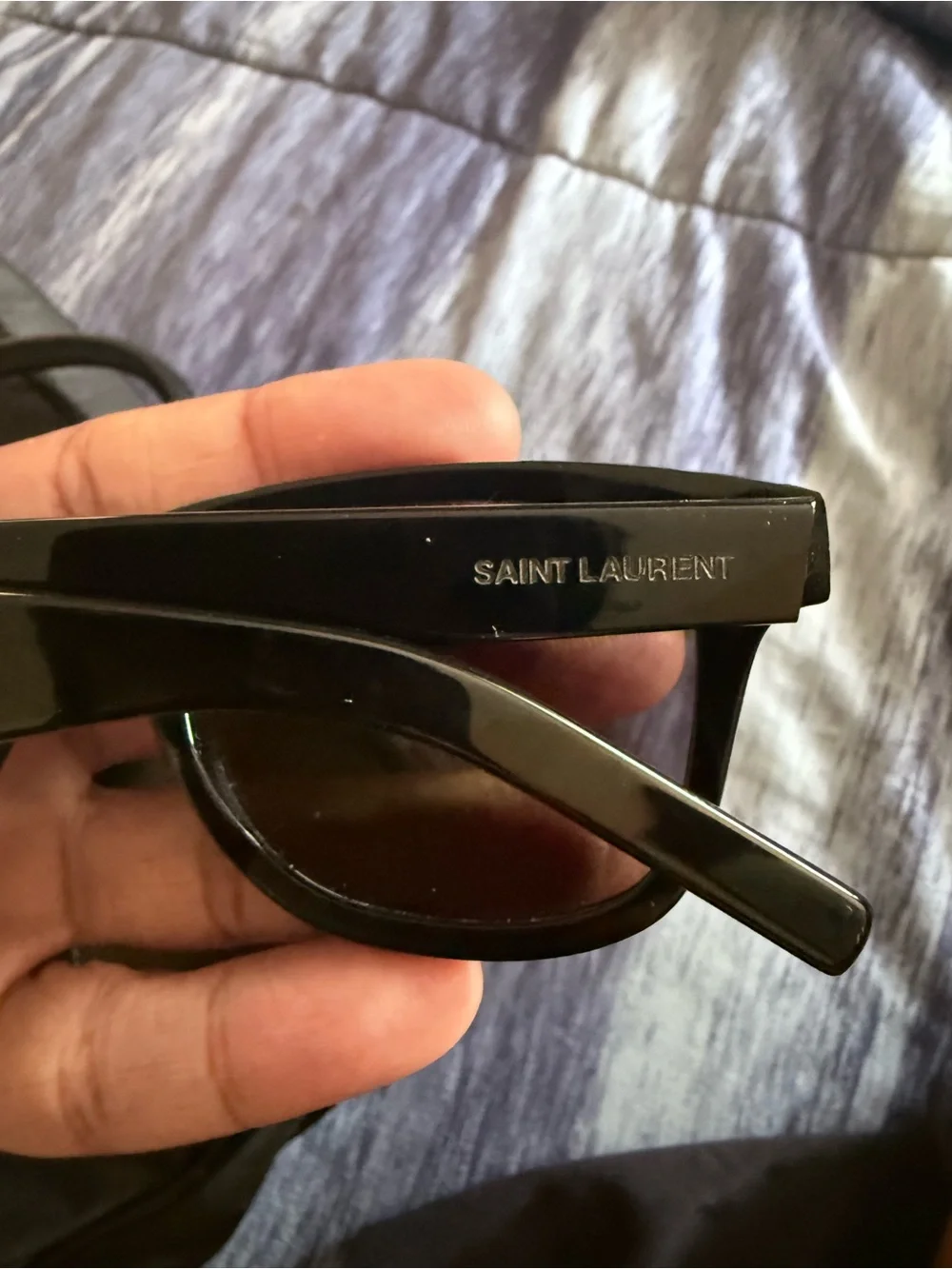 Saint Laurent Black Frame Sunglasses with Purple Mirrored Lenses